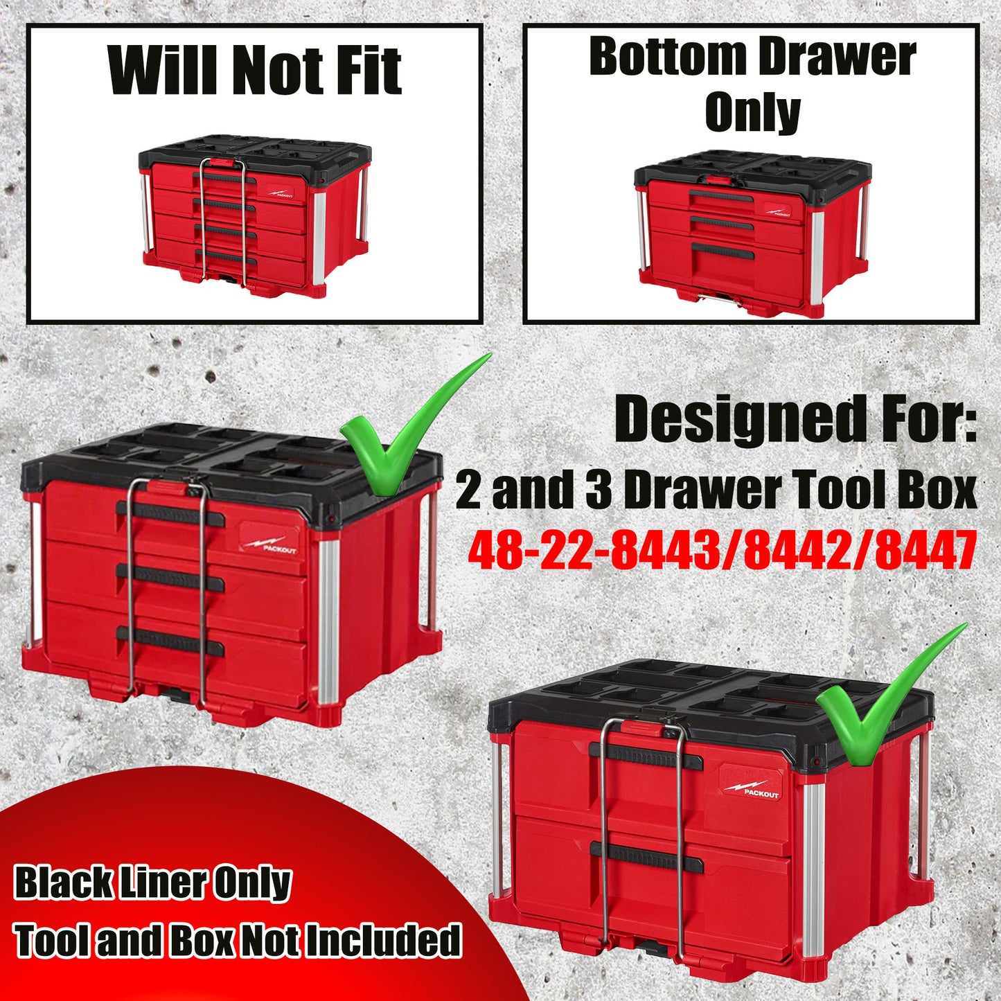 Drawer Liner for Milwaukee M12 FUEL Installation Drill and Packout 3 Drawer Tool Box