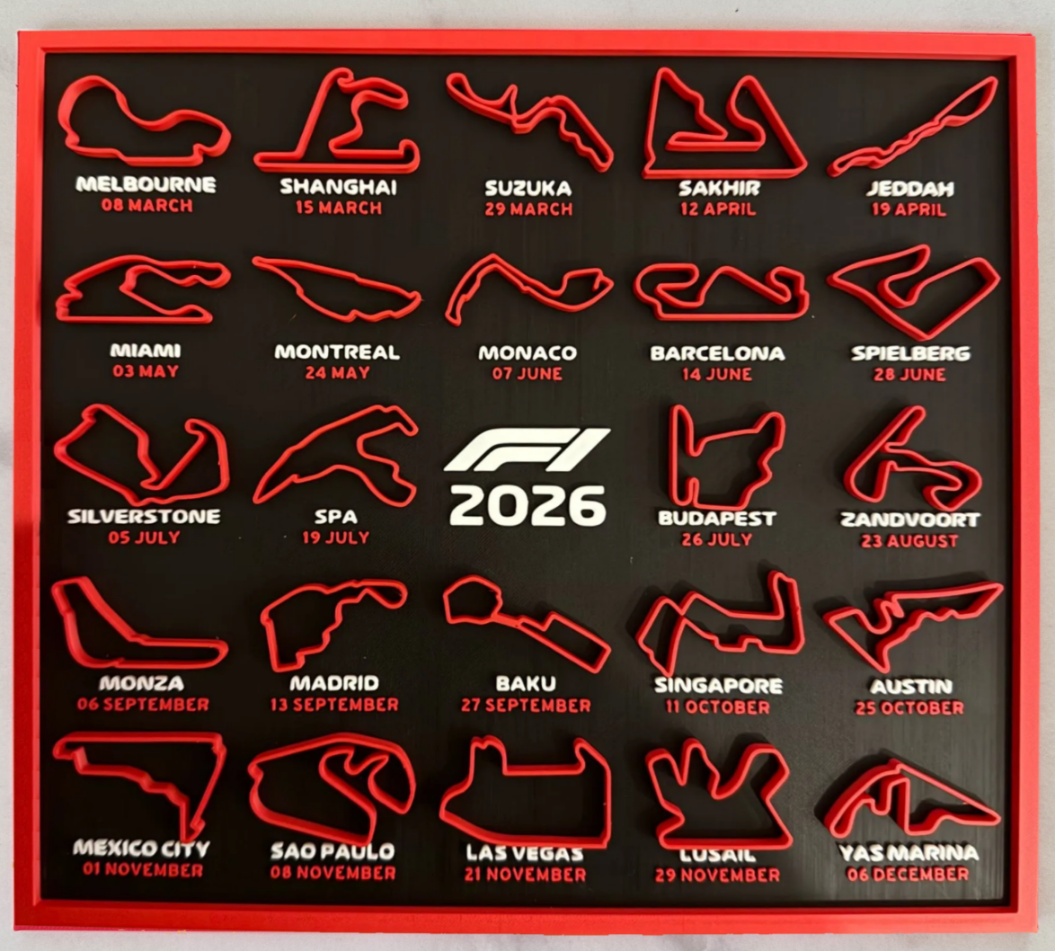 3D-Printed Formula Racing 2026 Track Calendar (Fan-Made)