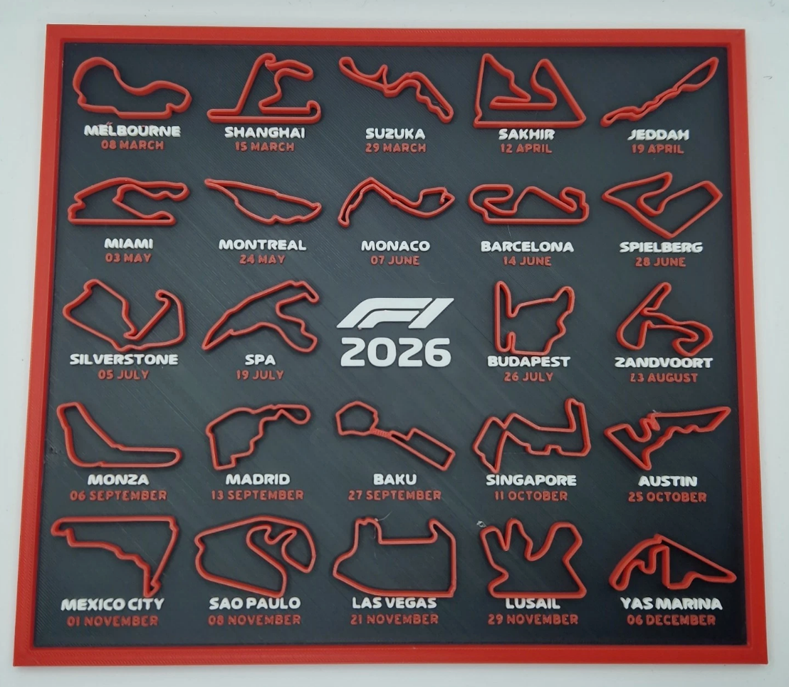 3D-Printed Formula Racing 2026 Track Calendar (Fan-Made)
