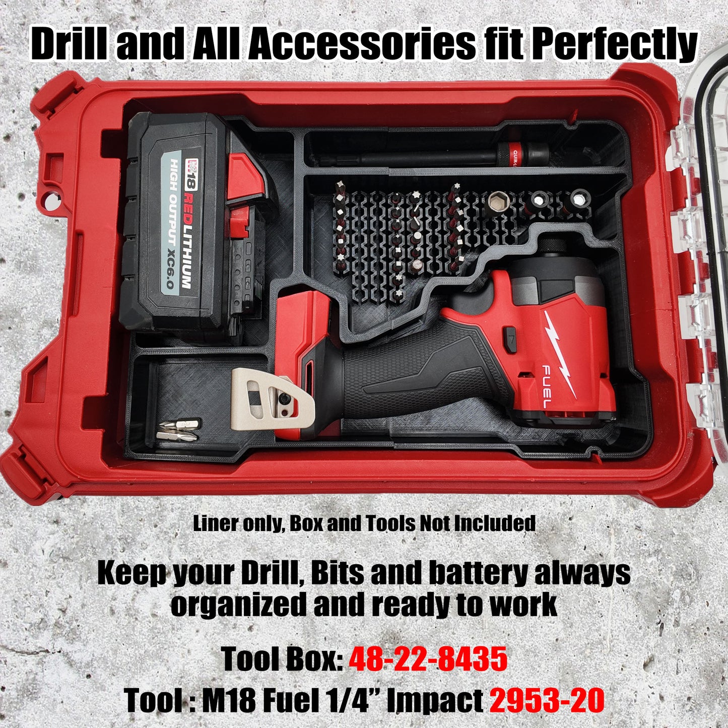 M18 Fuel 1/4" Hex Impact Driver Organiser for Milwaukee Compact Packout