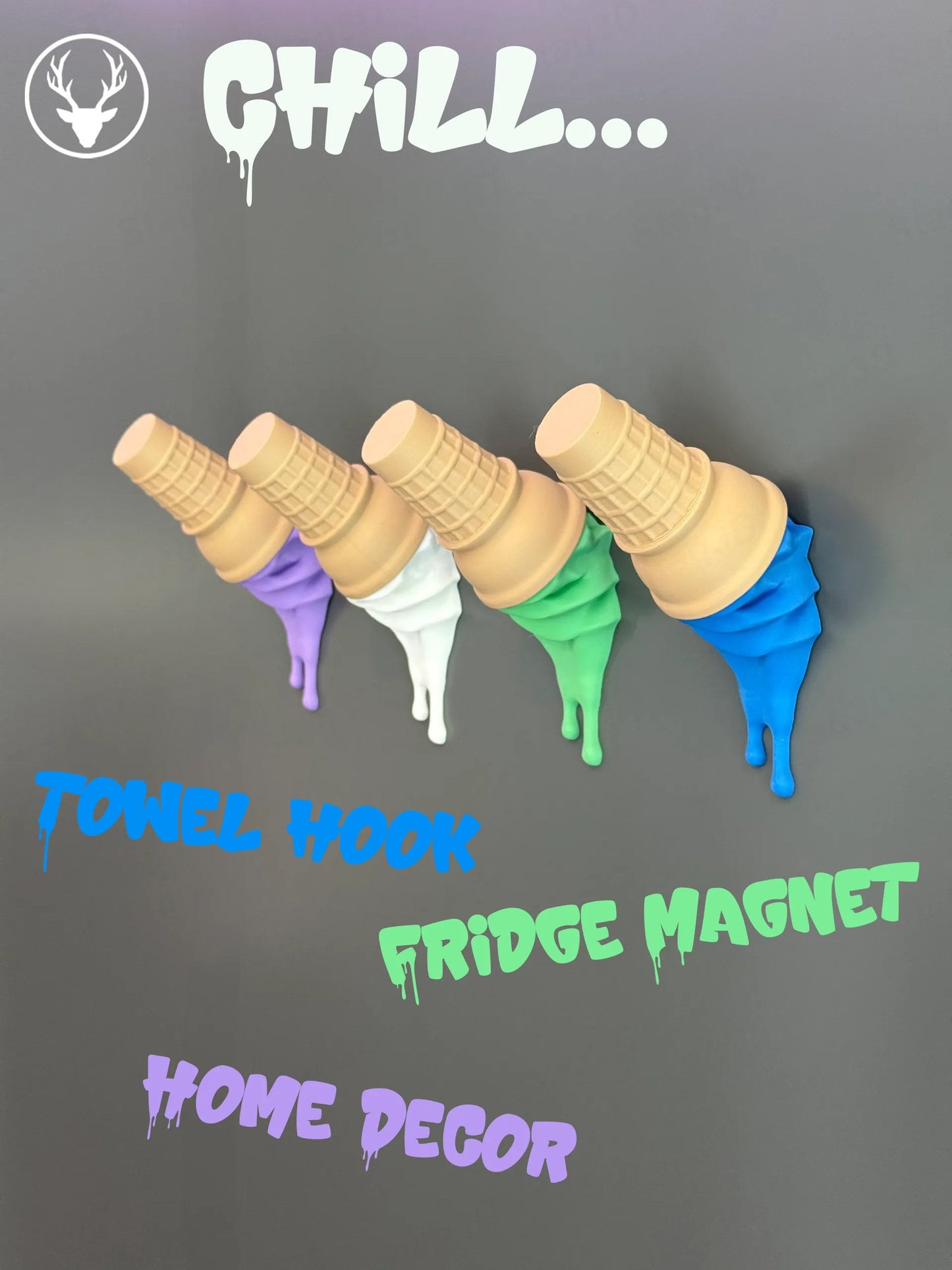 Melting Ice Cream Wall Hook or Fridge Magnet – Brighten Up Your Space, Kiwi-Style / 2 or 4 pack