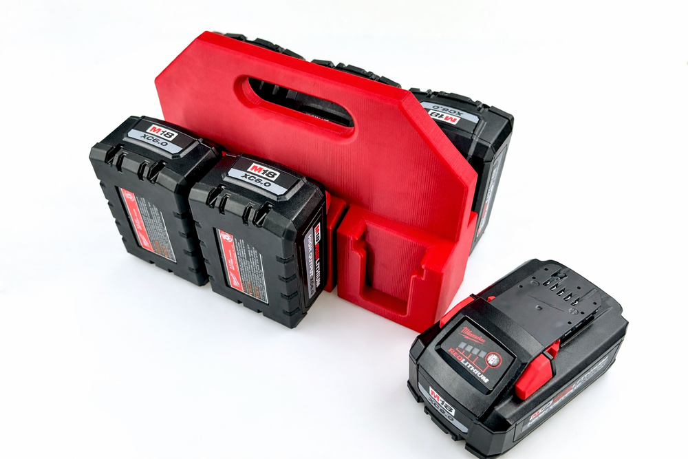 Battery Organiser Compatible with Milwaukee M18 Batteries – Securely Holds up to 6 Batteries for Easy Storage